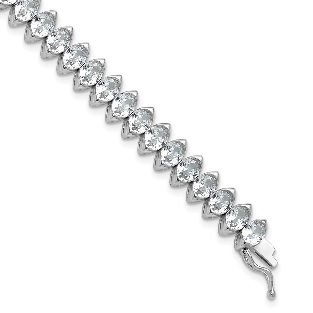 925 Sterling Silver Rhodium-plated 5mm x 4mm CZ 41 Stone 7 inch Bracelet